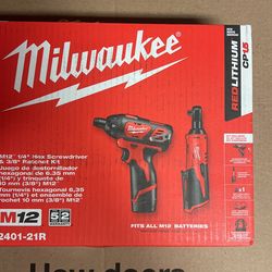 Milwaukee M12  3/8  Ratchet and Screwdriver (2-Tool) with Battery, Charger, Tool Bag