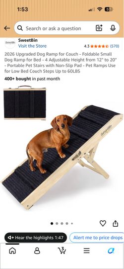 2026 Upgraded Dog Ramp for Couch - Foldable Small Dog Ramp for Bed - 4 Adjustable Height from 12" to 20"