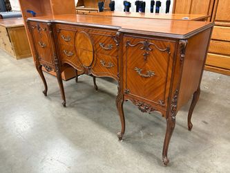 Vintage Wooden French Provincial 2 Drawer Buffet with Ornate Carved Details