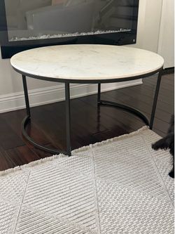 Potterybarn Delaney Round Marble Coffee Table White Marble, Bronze Frame (three months new)