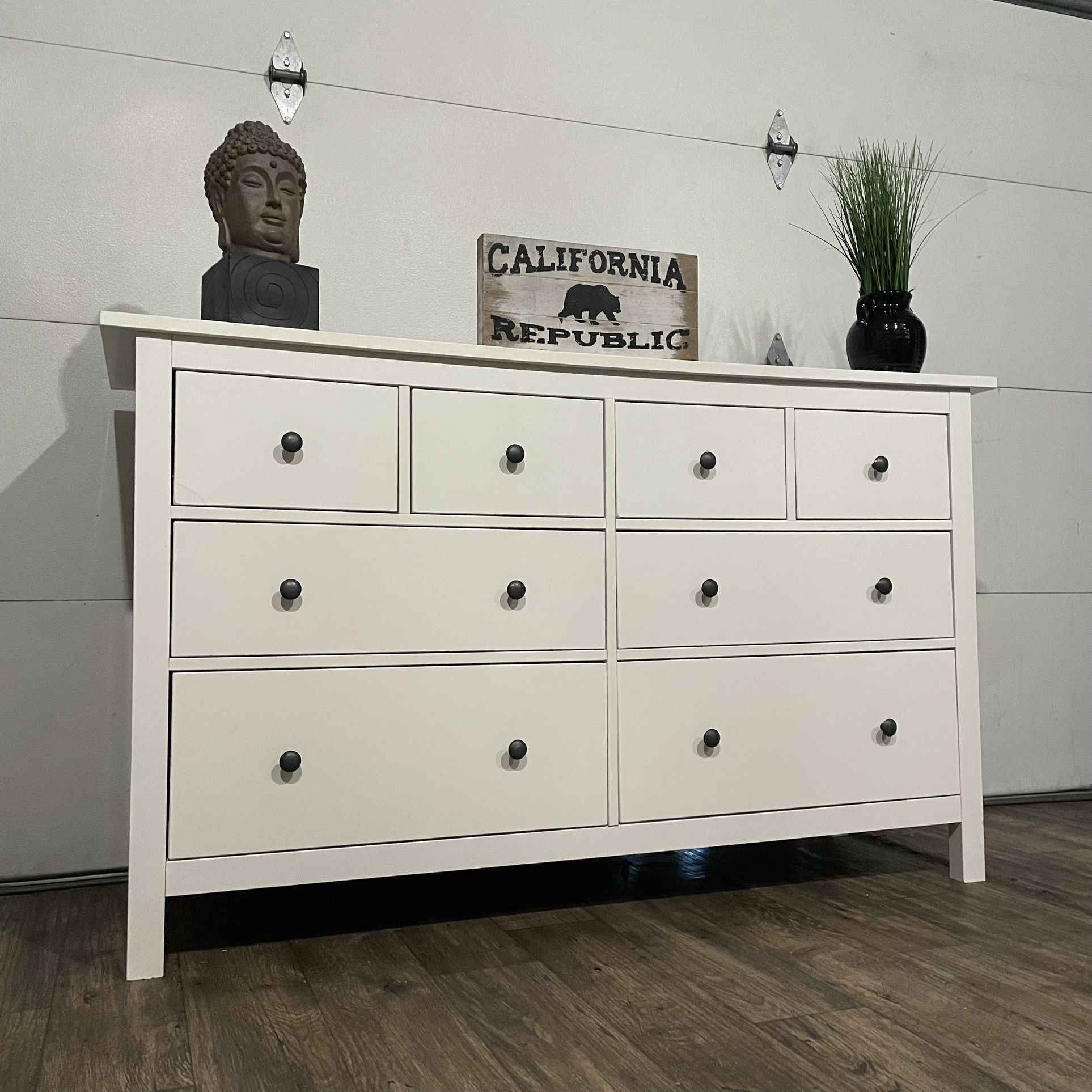 White Hemnes 8-Drawer Dresser w/ Black Knobs (Gloss Version)
