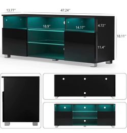 🥨High Glossy LED Black TV Stand for 55/60/65 inch TV,Modern LED Entertainment Center with Adjustable Storage Shelves,Game Console Entertainment Cente