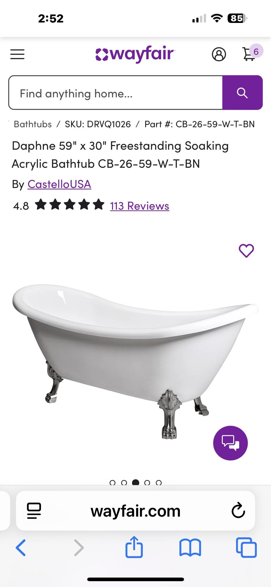 Daphne 59x30 freestanding soaking tub