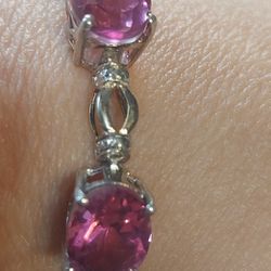 Pink Spinel Sterling Silver Bracelet 8"