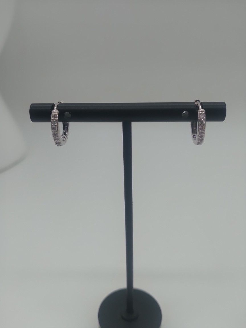 Unisex 925 Sterling Silver Stamped Genuine CZ Hoop Earrings 10mm