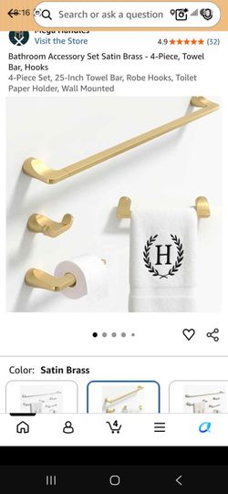 Bathroom accessory set towel bar gold brass 4 piece