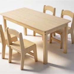Toddler Table and Chair Set, Anti-Slip Legs & Rounded Corners, Sturdy Wooden Kids Table and Chairs for Eating, Learning and Playtime【44.3inch L*21.65 