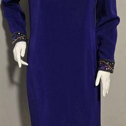 Niteline Della Roufogali Purple Beaded Neck & Sleeve Cuffs Evening Dress Size 14