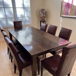 Wood Dining Set With 8 Leather Chairs