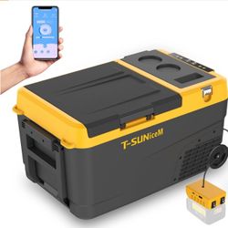 12V Dual-Zone Portable Car Fridge – 28 Quart Electric Cooler w/ App Control & Battery Adapter