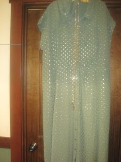 Green dress with gold squares & belt; Pants Suit Dressy light beige - $40 (Prunedale)