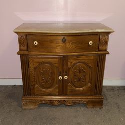 Vintage Marble Top Nightstands / Accent Cabinets – Solid Wood (Set of 2 Available)