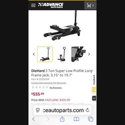 DieHard 3 Ton Super Low Profile Long Frame Jack: 3.15" to 19.7"