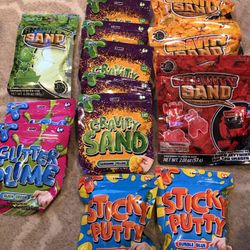 13 Gravity sand, sticky putty and glitter slime