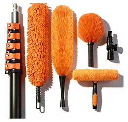 High Reach Duster Kit with 5-20FT Flip-Lock & Screw Dual Locking Extension Pole, Cobweb Duster, Washable Ceiling Fan Cleaner & Window Squeegee for Gla