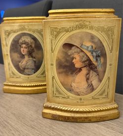 Vintage Italian Style Portrait Bookends Gold Borghese Woman Set Decorative