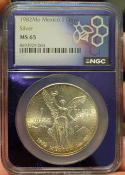 1982Mo Mexico 1 Onza Silver Libertad NGC MS65 .999 Plata Pura 1 oz Silver Coin