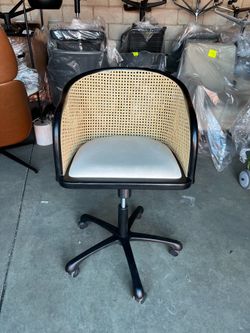 Beige Fabric & Rattan office chair ( can deliver for $10 )