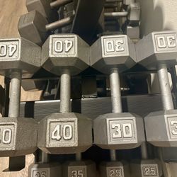 Set Of Heavy Hex Cast Iron Dumbbells  In NEW CONDITION Total: 260 lbs (NO  RACK)