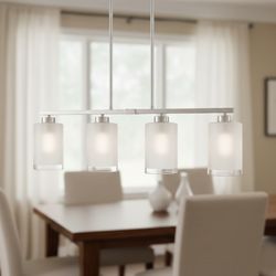 4-Light Semi Flush Mount Kitchen Island Pendant Fixture Clear Frosted Brushed Nickel Silver