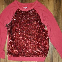 Cat & Jack Girls Sz 10/12 Red Sweatshirt w Red & Silver Sequins Worn Once & in Excellent Condition