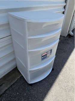 Sterlite Large White Plastic Rolling 4 Drawer Storage Bin Chest! Good condition!  22x19x38in