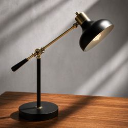 Modern Black & Brass Desk Lamp – Adjustable Task Light