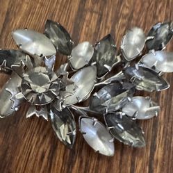 Vintage White And Black Rhinestone Brooch