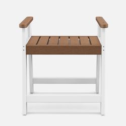 Waterproof HDPE Shower Bench Bathroom Shower Chair w/ Armrest Brown & White