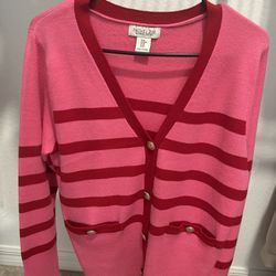 💖 Rachel Zoe Pink & Red Striped Knit Cardigan 💖.New Without Tag