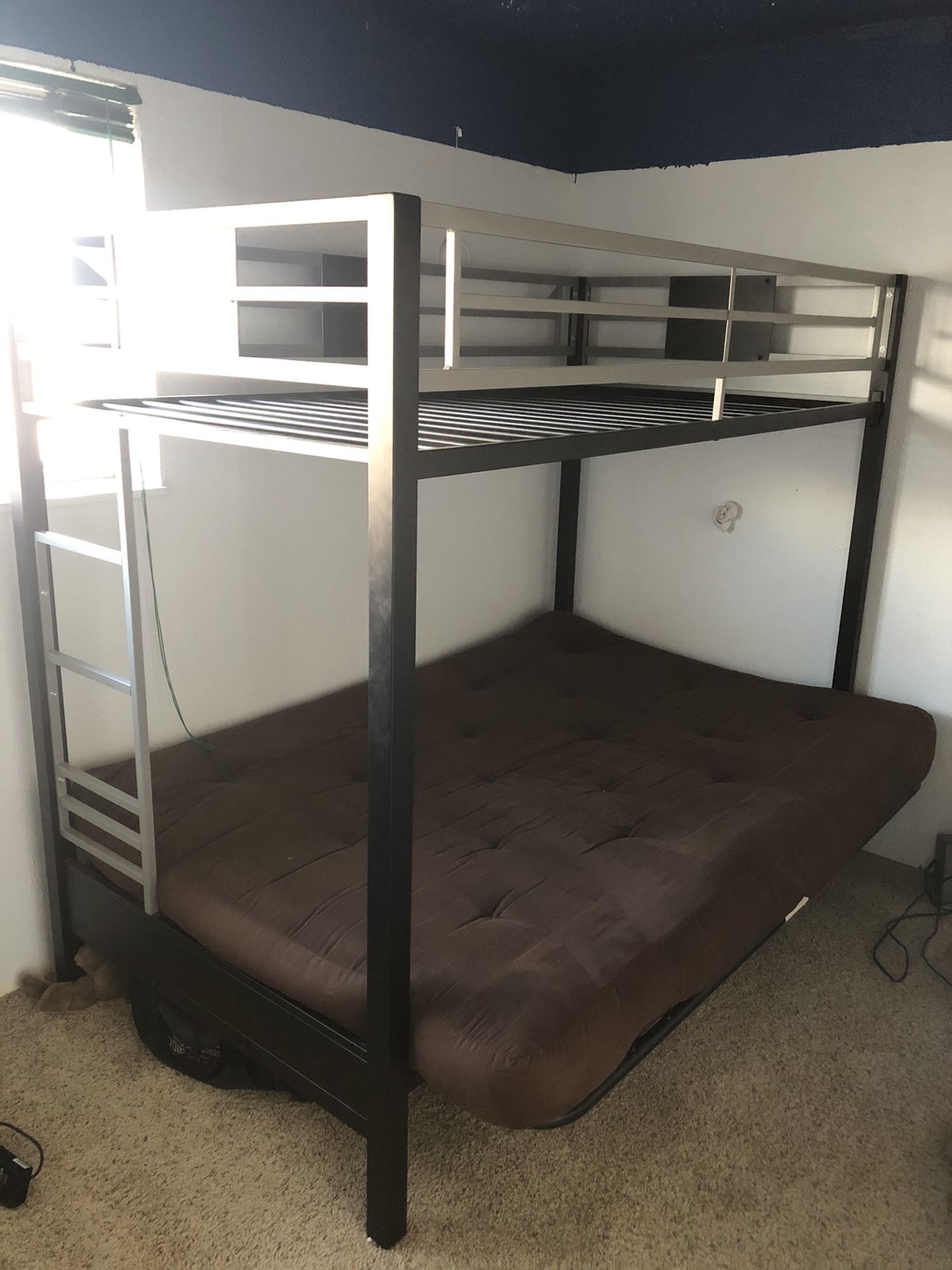 Bunk bed with futon.