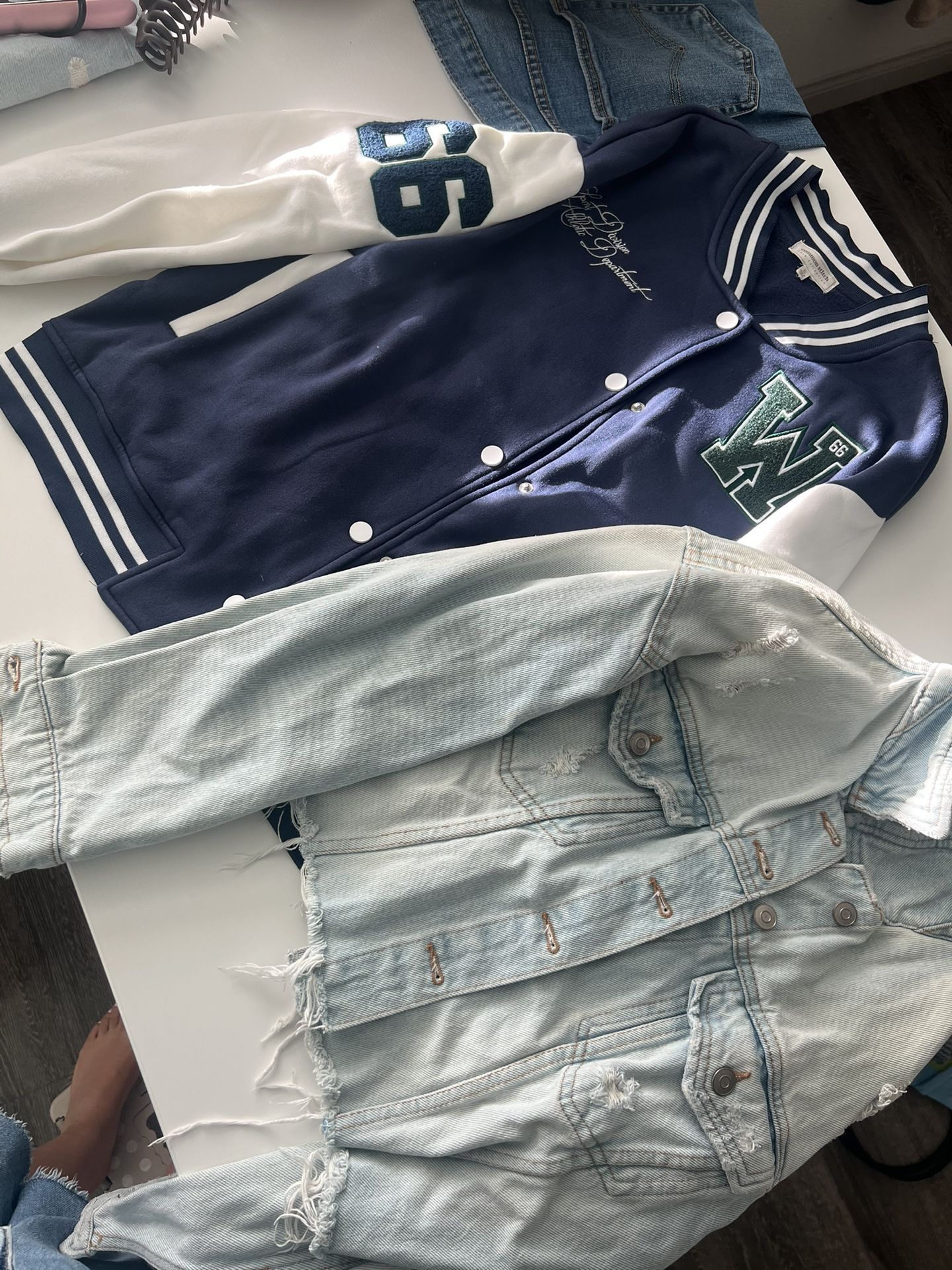 Jean Jacket And Fall Football Theme Sweater