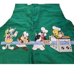 Vintage Looney Tunes Embroidered Kitchen Apron Warner Bros Studio Store NOS 90s