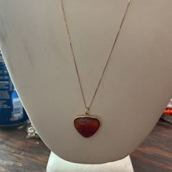 18 In Amber Heart Necklace 14kt Gold