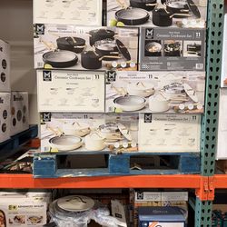HUGE SALE! Members Mark 11 Piece Non Stick Ceramic Cookware Set Available in Black or Cream Brand New in Box Only $99.99