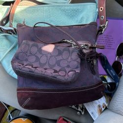 Coach Burgundy/brown Suave Bottom Matching Wristlet 