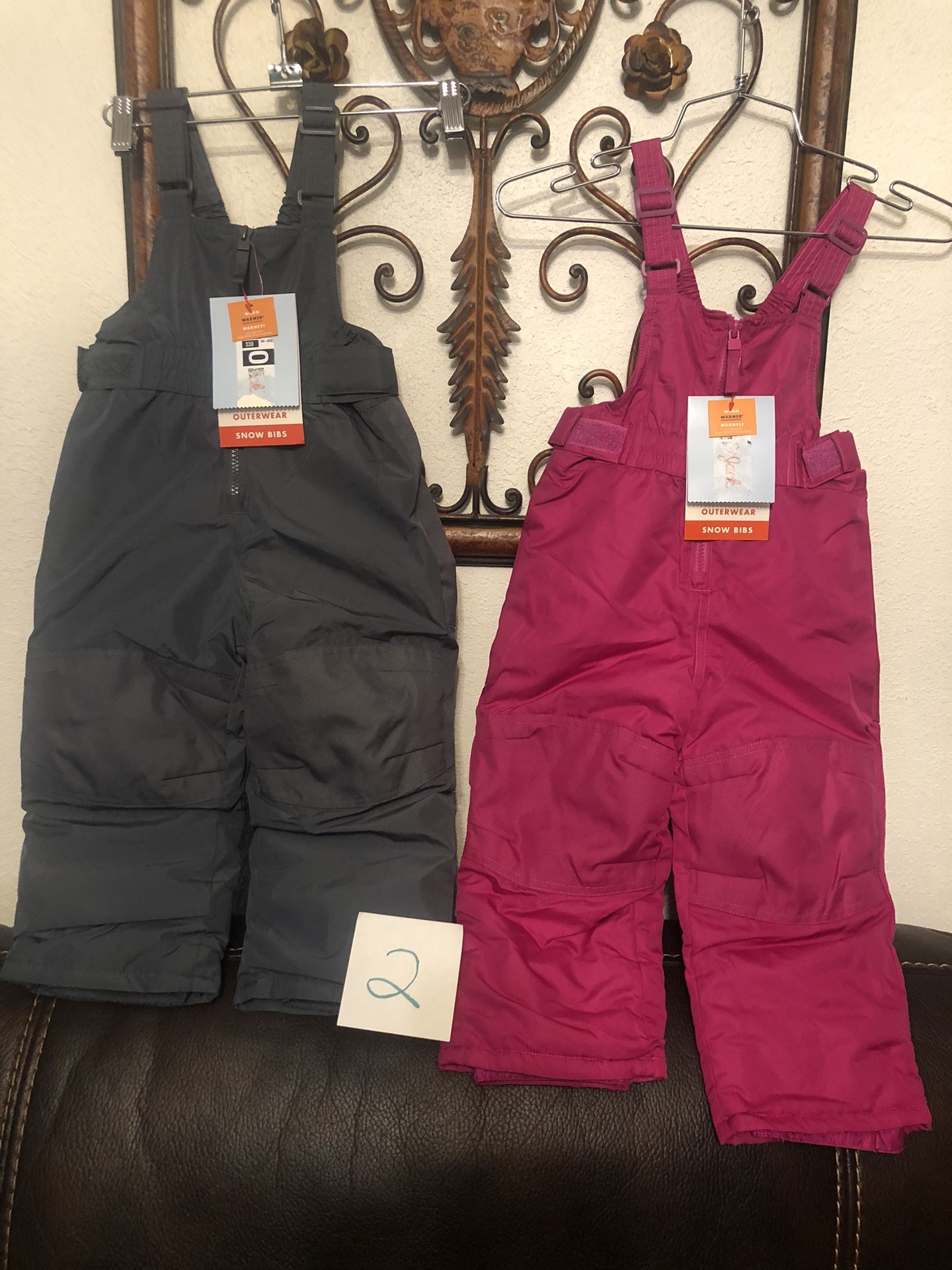 KIDS SNOW BIBS SIZES 2 T TO 10 25 12- 14 SIZES 30 CASH ONLY