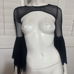 New S black sheer top shrug bell sleeves gothic festival rave raver goth Lolita emo     Bundle deals available please check out my other items and fol
