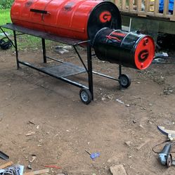 Double Barrel & Rack with offset Smoker 
