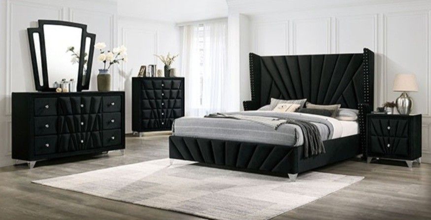 Brand New Black 4pc Queen Bedroom Set (Available In California & Eastern King)