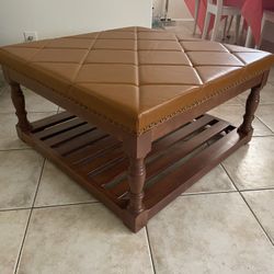Brown Tufted Leather Ottoman Coffee Table Center Peace 