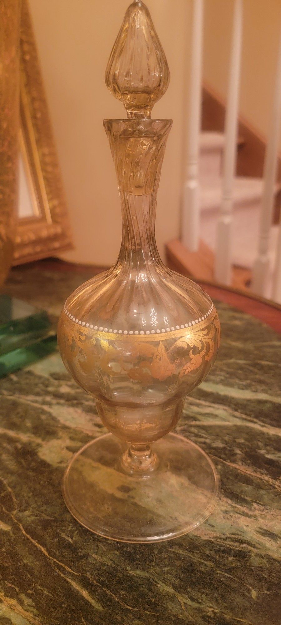 Antique Glass Decanter Vase Gold Detail Moriage
