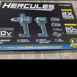 20V Brushless Cordless Hammer Drill and Impact Driver 2-Tool Combo Kit with (2) 5 Ah Batteries and C