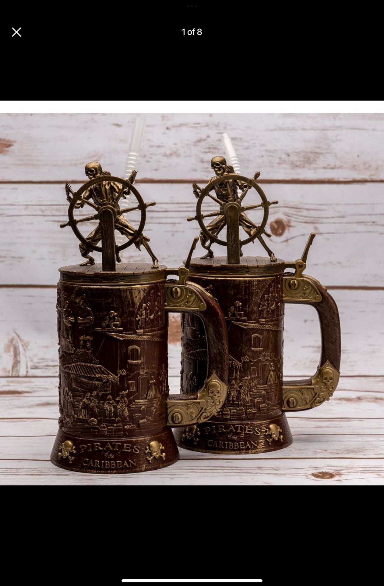 2 -Disney Parks Pirates of the Caribbean Skeleton Plastic Stein 50th Cup Mugs