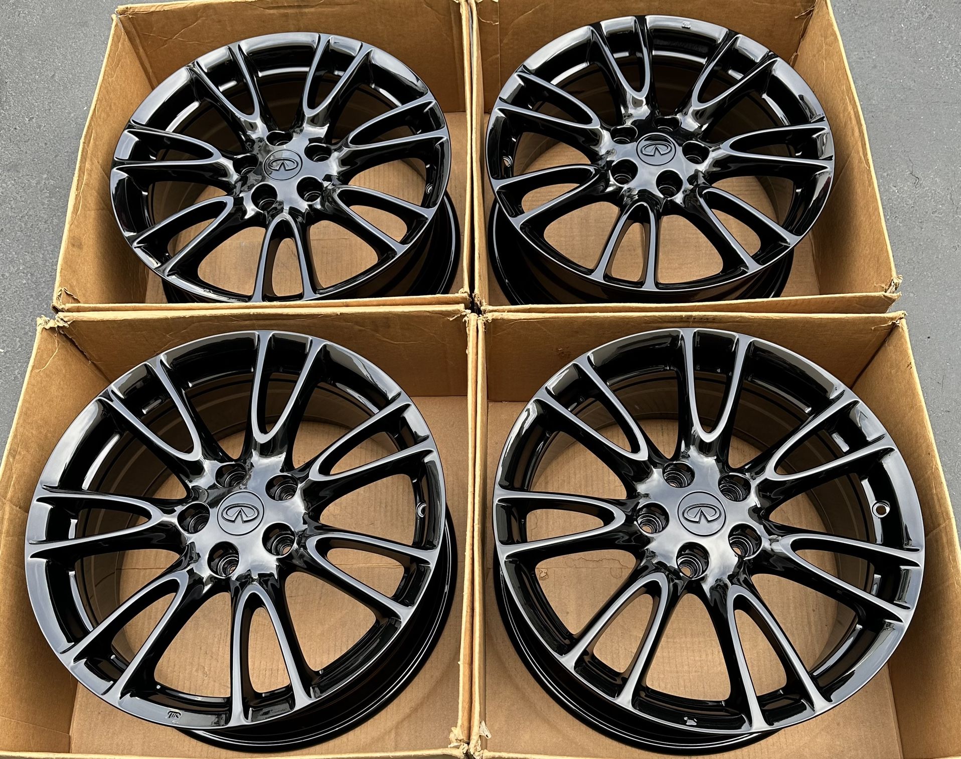 18” Infiniti G35 G37 Factory Wheels Rims Gloss Black New Staggered