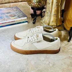 Supra Men Sz 8.5 Skateboard Sneaker Beige Gum Brown Lace Suede Shoes