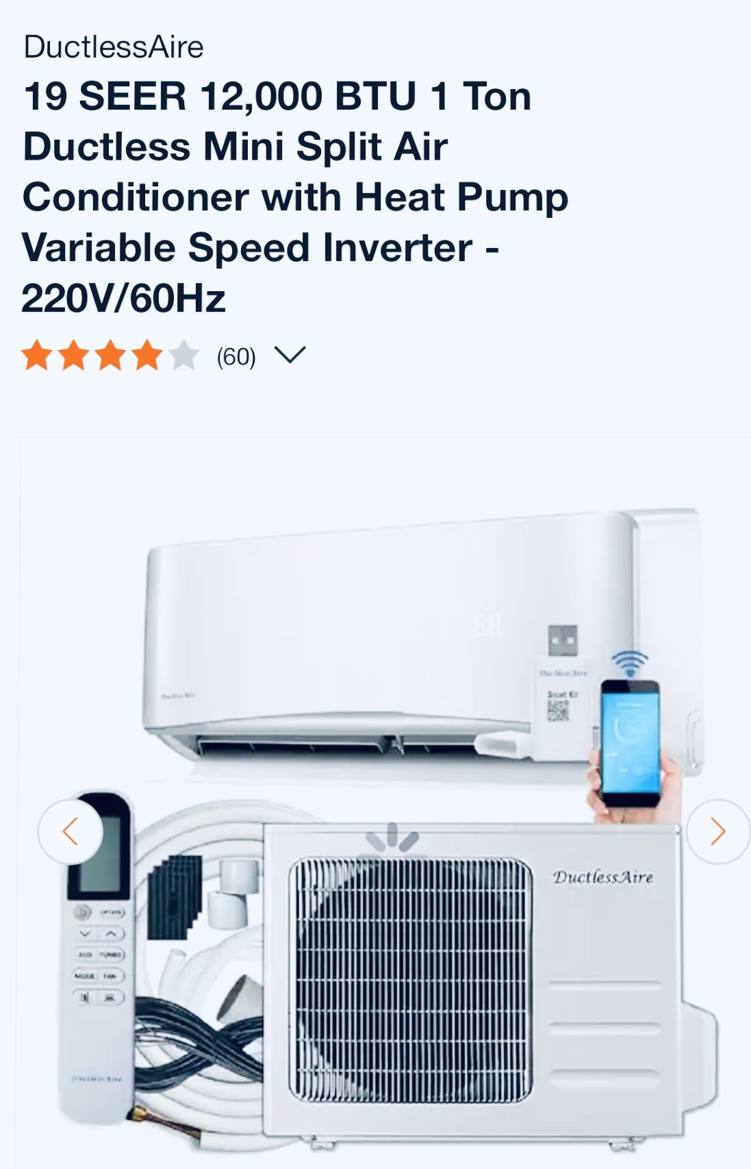 Ton 220 Air Conditioner With Heat DuctlessAire 19 SEER 12,000 BTU