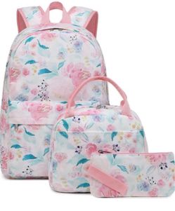 Brandnew Teen Girls School Backpack Flowers Backpack for Girls Water Resistant Kids Backpack Bookbag Elementary School Bag Set