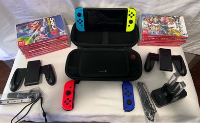 Nintendo Switch Bundle + 15 Games, Extra Joy Cons, Dock, Case – Ready to Play!