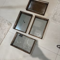 Set of 4 Decorative Copper and Mirror trays 
